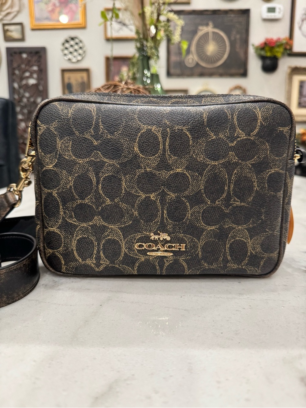 COACH Carey Signature Canvas Crossbody with Gold Logo
